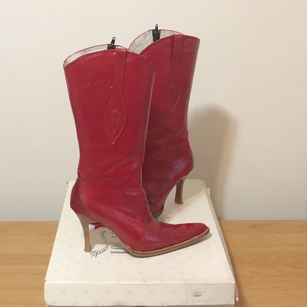 Authentic Los Altos Ostrich Leg Boots, Red Sz 8.5 - Picture 1 of 8